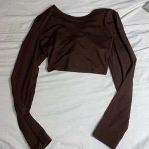 Brown long sleeve lace up open back from SHEIN
